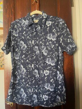 Haggar Blue Floral Printed Short-Sleeve Button-up Shirt